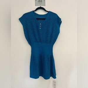 Cupshe Blue Crochet Knit Cutout V-Neck CoverUp Mini Dress Size XS NWT